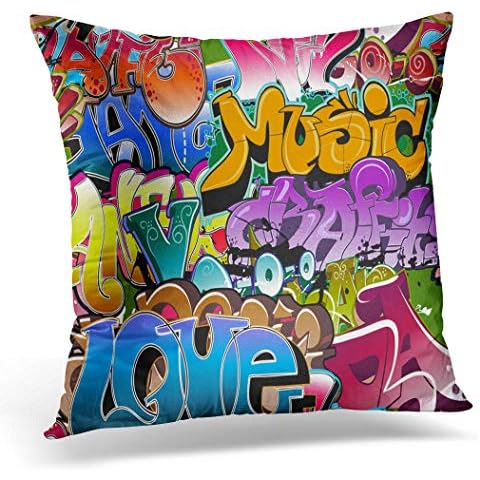 Awowee Cushion Cover 45x45cm/18x18inches Grafitti Graffiti Urban Wall Graffitti Street Amazing Color Abstract Home Decor Throw Pillow Cover Square Pillowcase for Bed Sofa Cover