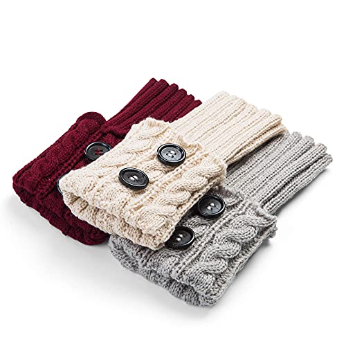REDESS Women Boot Knit Cuffs,Short Crochet Leg Warmers, Variety of Styles Winter Warm Cuff Socks 3 Pairs4