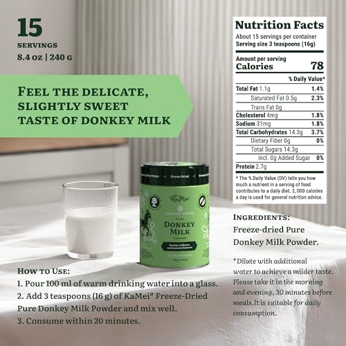 Image of KaMei Freeze-Dried Donkey Milk Powder 240 g | 100% Natural & Pasture-Raised | Pure & Clean | Premium Dairy Alternative to Cow & Goat Milk | Rich Taste | Easy to Mix | Family-Friendly