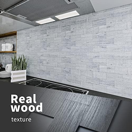Amazon Brand - Umi 10-Sheet Peel and Stick Backsplash PVC Wall Tile for Kitchen Backplash, Bathroom Vanities, Fireplace Decor, Laundry Table, Stair Decals in Light Rustic, Plastic-Sheets