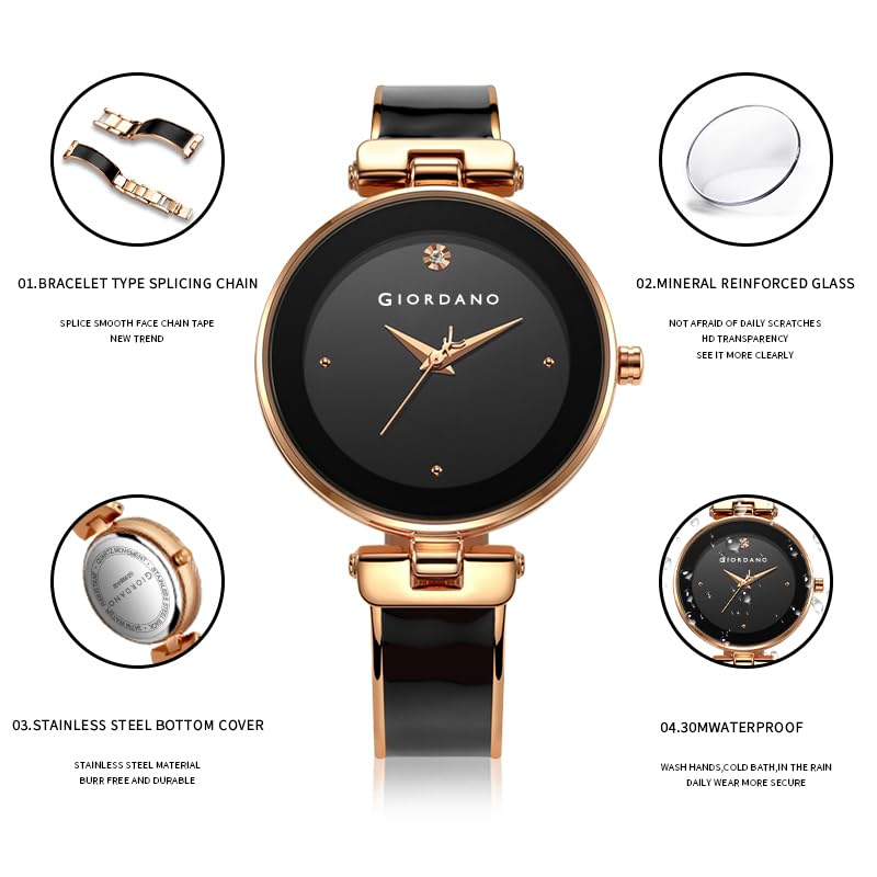 Image of Giordano Designer Analog Watch for Women - Glossy Round Dial & Bracelet Style Stainless Steel Strap