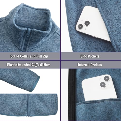 Image of Dolcevida Women's Long Sleeve Sweater Fleece Zip Up Speckled Jacket with Pockets