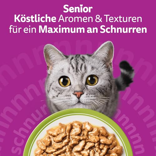 Whiskas Senior 7+ Katzennassfutter Gemischte Auswahl in Gelee, 84 Portionsbeutel, 84x85g (1 Großpackung) – Hochwertiges Katzenfutter nass, für Katzen ab 7 Jahren und älter