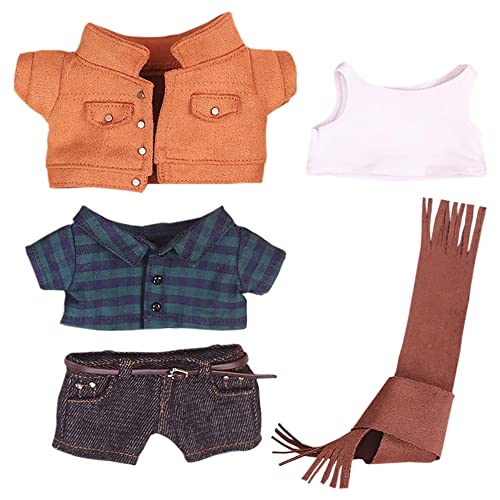 niannyyhouse 20cm人形の服 デニムスーツ ぬいぐるみ 用 スカーフジャケット チェック柄シャツ ベルト 着せ替え 綿人形の服 人形ベビー服
