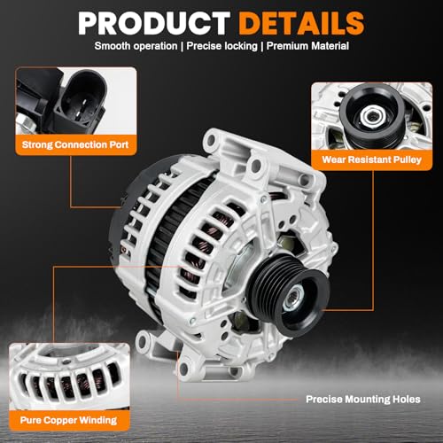 Image of 11220N Alternator 180A Compatible with Mercedes-Benz CL550 CLK550 CLS550 SL550 2007-2012, E350 E550 R350 S300 SLK350 S350 S500 GL450 GL550 ML350 ML450 ML500 2006-2011, SL65 G65 AMG 2014-2018