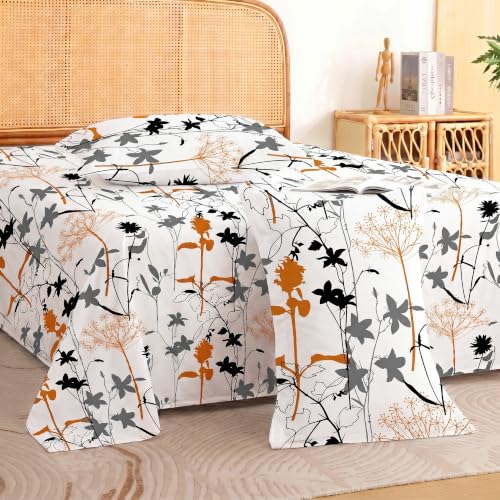 Image of Story@Home King Size Air Cotton Bedsheet 240 TC Flat Sheet with 2 Pillow Covers, Soft & Durable Bed Sheet for King Bed (250 x 270 cm, Floral Print, White)