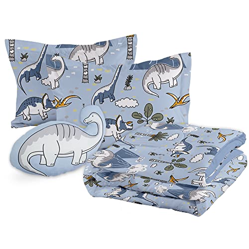 Mooreeke Kids Comforter Set Full Size For Boys, 4 Pcs Blue Dinosaur Full Bedding Comforter Sets- All Season Lightweight Comforter With 2 Pillow Sham And 1 Toy Throw Pillow For Bed Decor #TOP6