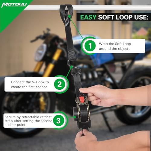 Moto4U ZDBD3S004DKNO Retractable Ratchet Straps,1 Inch X 10' Self Ratcheting Ratchet Tie Down Straps thumb #2