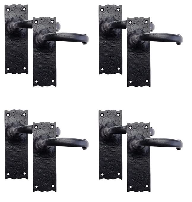 Golden Grace Antique Plain Design Door Handles Latch in Black Finish - 4 Pairs - 150mm x 52mm