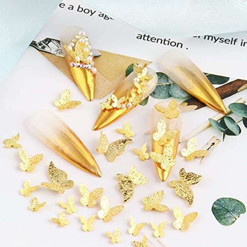 Metal Butterfly Glitter Nail Art Sequins, Gold Silver Flying Butterflies Nail Glitters Flakes Supplies, 3D Shiny Butterfly Nail Rivet Design For Women Girls Manicure Art, Butterfly Nail Charms Crafts #TOP2