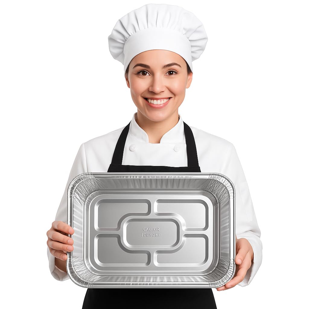JOKOLO “Heavy-Duty Aluminum Foil Tray Tin Foil Trays 400mm x 270mm x 80mm Large Disposable Roasting Pan (Large Capacity 5000 ML) (Pack of 10)