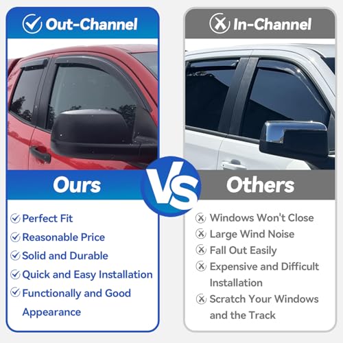 Window Visors Rain Guards for 2015-2025 Ford F150 SuperCrew, Out-Channel Sun Rain Shades Window Vent Deflectors for 2017-2025 F-150 Raptor F250 F350 F450 F550 Super Duty Crew Cab, for Full-Size Cabs