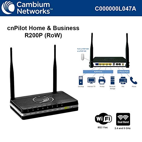 cnPilot Home & Business R200P 802.11n 300 Mbps Wi-Fi WLAN Router with Analog Telephone Adapter (ATA) VoIP Gateway, 4 port Network Switch, PoE for PMP450, ePMP SMs and 2 phone ports, RoW. No power cord