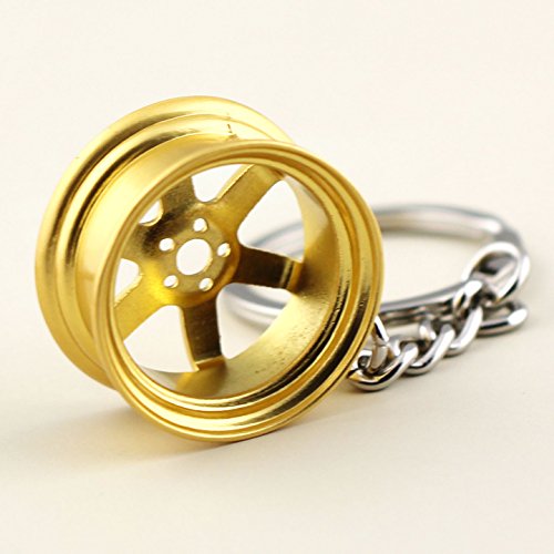 Image of maycom Creative Hot Auto Part Model TE37 Six Star Wheel Rim Tyre Keychain Keyring Key Chain Ring Keyfob Car Accessories (Gold)