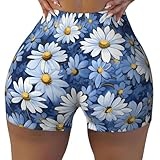 Ginfult Pantalones cortos de entrenamiento para mujer, de cintura alta, elásticos, para gimnasio, yoga, Patrón de margaritas, XL