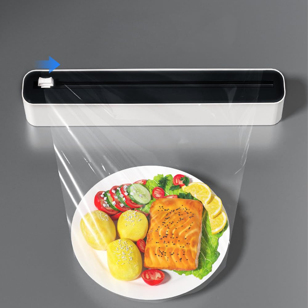 Distributeur Film Alimentaire Magnétique Mural, Ventouse Distributeur Papier Aluminium et Film avec Coupeur, Cutter Bidirectionnelles, Découpage Organisateur Convient