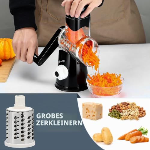 Reibe mit Kurbel Gemüseschneider Gemüsehobel Trommelreibe mit Kurbel 3 Trommelblättern Reibe für Gemüse Käse Gurken Karotten Gemüsereibe… – Ansicht 4