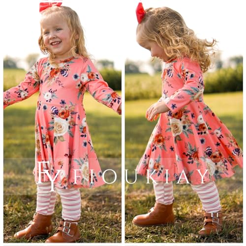 Image of Toddler-Girls-Fall-Clothes-Set Little Girls Highlow Tunic Tops+Leggings Outfit Boutique Clothing
