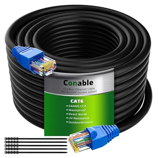 Cat6 Outdoor Ethernet Cable 100ft, Heavy Duty Double Jackets Internet Cord, Waterproof, Direct Burial, (from 25FT to 300 FT) Support PoE Cat6 Cat5e Cat5 Network, Cat 6 RJ45 Patch Cable with 25 Ties