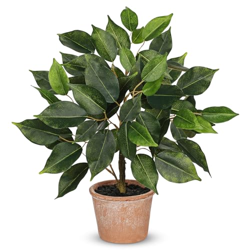 Fake Plant 13' Small Artificial Ficus Plant Faux Ficus Plants Banyan Tree with Rustic Terracotta Pot...