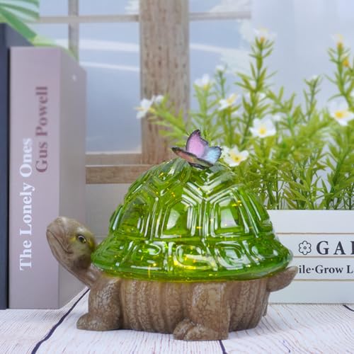 image for GlexpFesti Spring Turtle Snow Globe Decor with 6H Timer, Swirling Glit