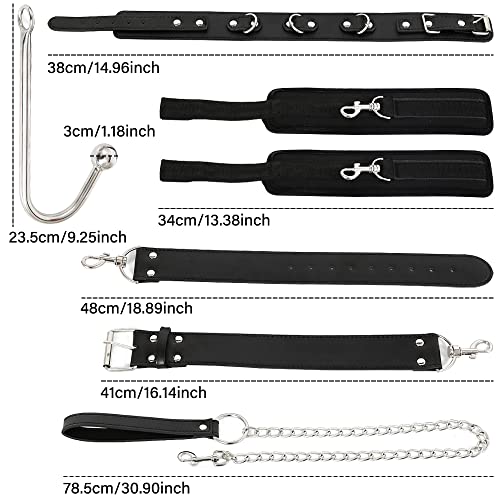 Image of Bondage Collar Anal Hook Sex Leash Bondage Harness Set with Adjustable Handcuffs & Chain Leash Collar SM Adult Toys Sex Game Accessories (New Anal Hook Set)
