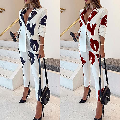 2 Piece Outfits for Women Long Sleeve Printing Blazer with Pants Casual Elegant Business Suit Sets4