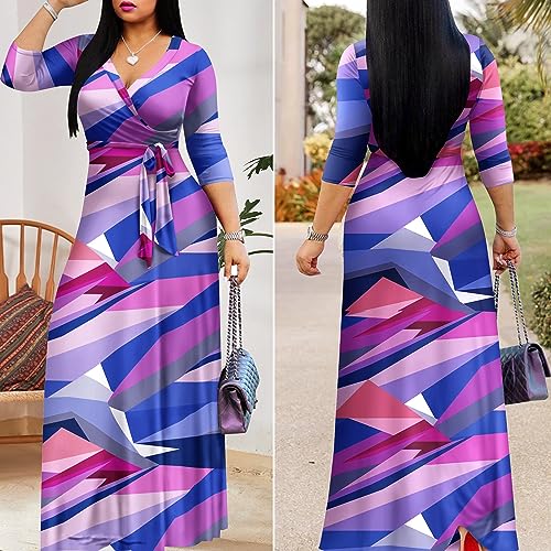 Image of FANDEE Plus Size Maxi Dress for Women Casual Summer Sundress V-Neck 3 /4 Sleeve