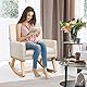 COSTWAY Schaukelstuhl, gepolsterter Schaukelsessel aus Massivholz, Schwingsessel, Relaxstuhl für Wohnzimmer, Schlafzimmer, Beige