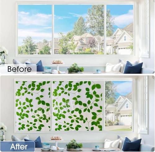 Image of WALLMATE Self Adhesive Window Film Frosted Glass Door Window Frosted Film for Home /Office /Bathroom & Living Room Multicolor Film (16 x 120 Inch, Leaf Plant)