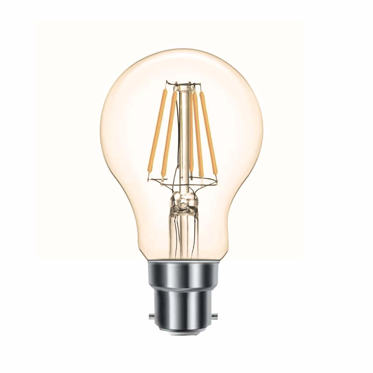G.W.S® LED Filament Bulb, GLS A60 B22 Bayonet, LED Globe Bulb, 8W Dimmable Warm White 2700K, Amber Glass — image 1