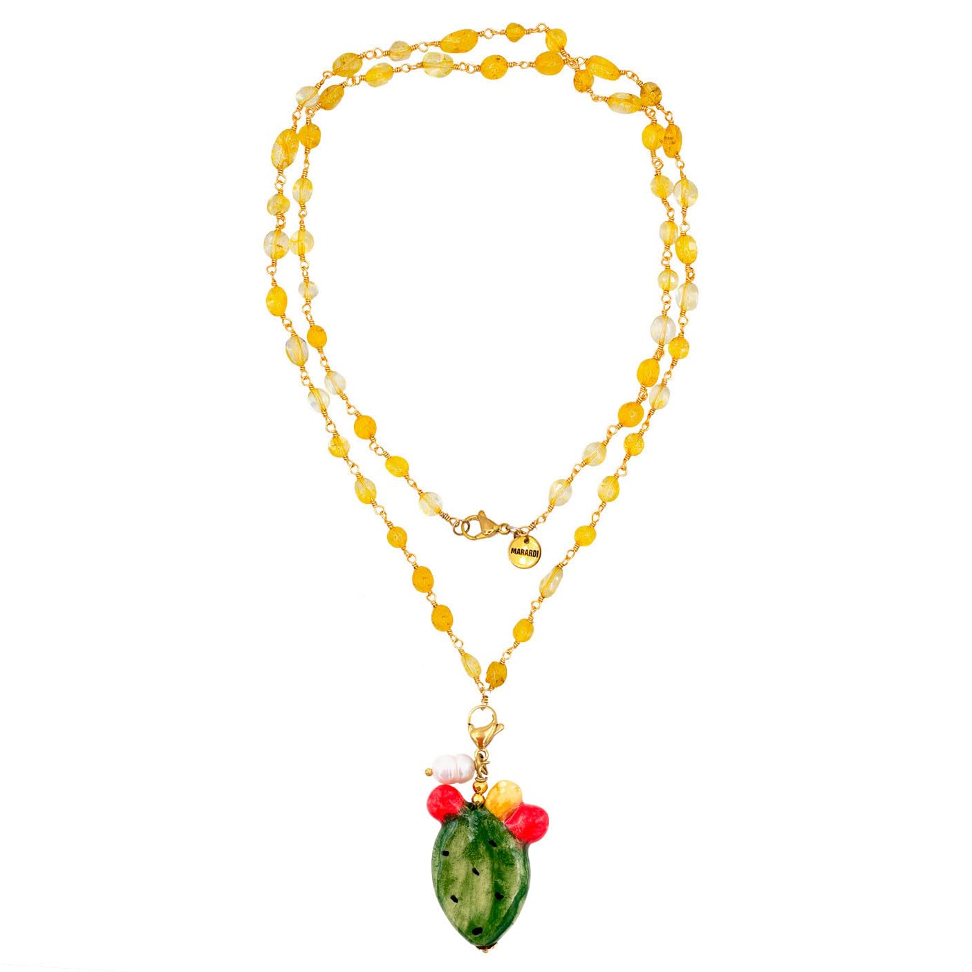 Collares DIdi Mujer Italianos con Charms de Cerámica de Caltagirona - Cadena de Piedras Naturales de 80 CM Largo Handmade Originales Elegantes para Diario y Ocasiones Especiales