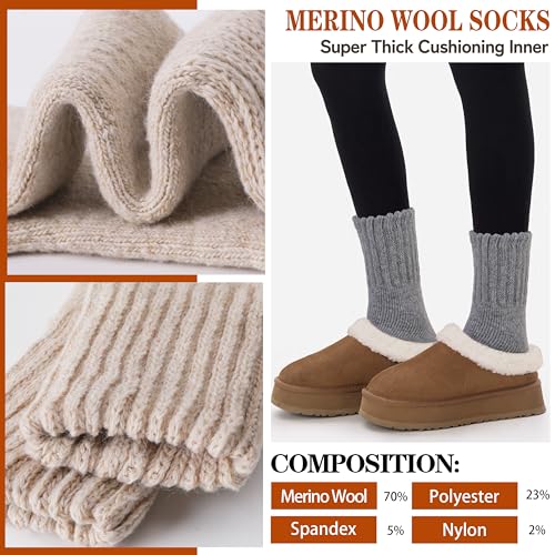 Merino Wool Boot Socks Thermal Winter Warm Thick Cozy Hiking Socks for Men Women 3 Pairs2