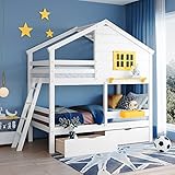 Tree House Style Bunk Bed with 2 Drawers and 1 Storage Box, Twin Over Twin Bunk Bed with 1 Shelf,...
