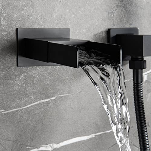 Robinet cascade avec douche murale noir mat pour baignoire moderne - 5