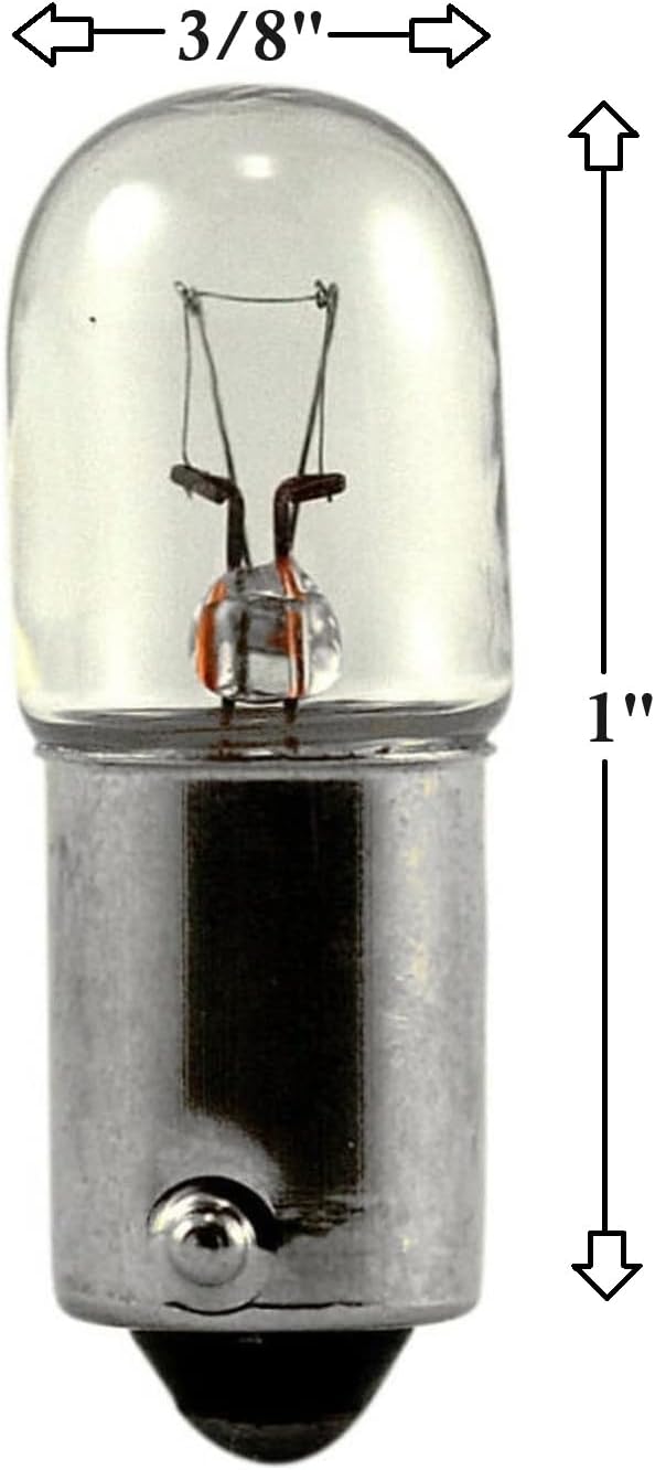 OCS Parts BA9s Base Multipurpose Dimmable Light Bulbs | T-3.25 Bulb Shape Light Bulbs for Pinball and Arcade Machines, License Plate Lights, Interior Dome Lights, and Fender Guitar Amps (2-Pack)