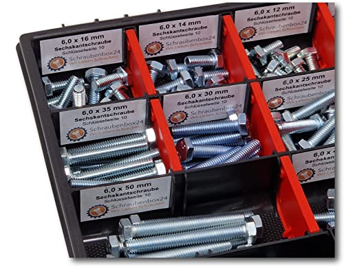 Sechskantschrauben Sortiment M6 // 6mm-60mm 200 tlg Schraubenbox DIN 933/ISO4017 Vollgewindeschrauben Maschinenschrauben Gewindeschrauben Sechskantschrauben