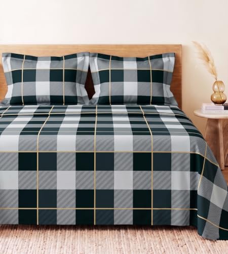 Image of BSB HOME 240 TC Cotton Feel Bedsheet with 2 Pillow Covers, Soft & Breathable Printed Double Bed Sheet for Bedroom, Fade Resistant & Easy Care Design - 90 x 100 Inches (228 x 254 cm) - Hunter Green