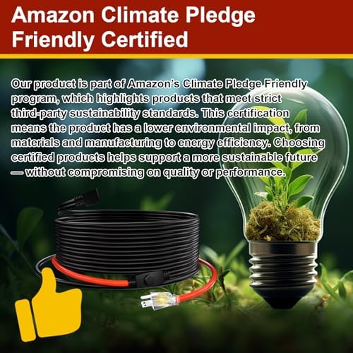 TOPDURE 3 Feet Heat Tape for Water Pipes Pipe Freeze Protect Heating Cable Keeps Water Flowing at -40°F with 3ft Lighted Plug Constant Wattage Cable - 5