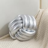 TESICA Handmade Round Knot Ball Pillow Pillow Plush Pillow Knotted Pillow Bedroom Decor Plush Knot Small Size 8Inch Silver