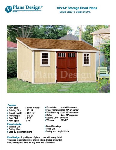 Lean To Roof Style 10' x 14' Deluxe Shed Plans