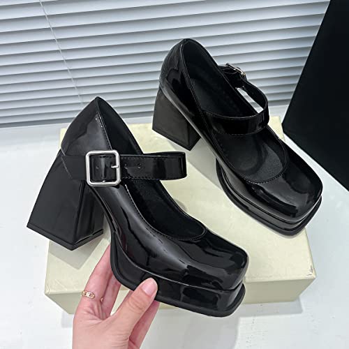 Roimaash Square Toe Pumps Chunky Heels Size EU34-433