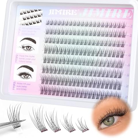 JIMIRE 160Pcs Self Adhesive Eyelashes Natural Look 9-14MM Wispy Pre Glued Cluster Lashes No Glue Needed Press Cover