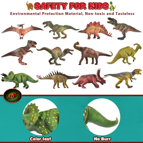 Joyin 12Pcs Dinosaur Figures Playset 7 Inch, Realistic Jurassic Dinosaur Toy With Educational Book For Kid, Large Dinosaur For Toddler, Easter Valentines Day Gift For Boy And Girl, Party Favor #TOP1