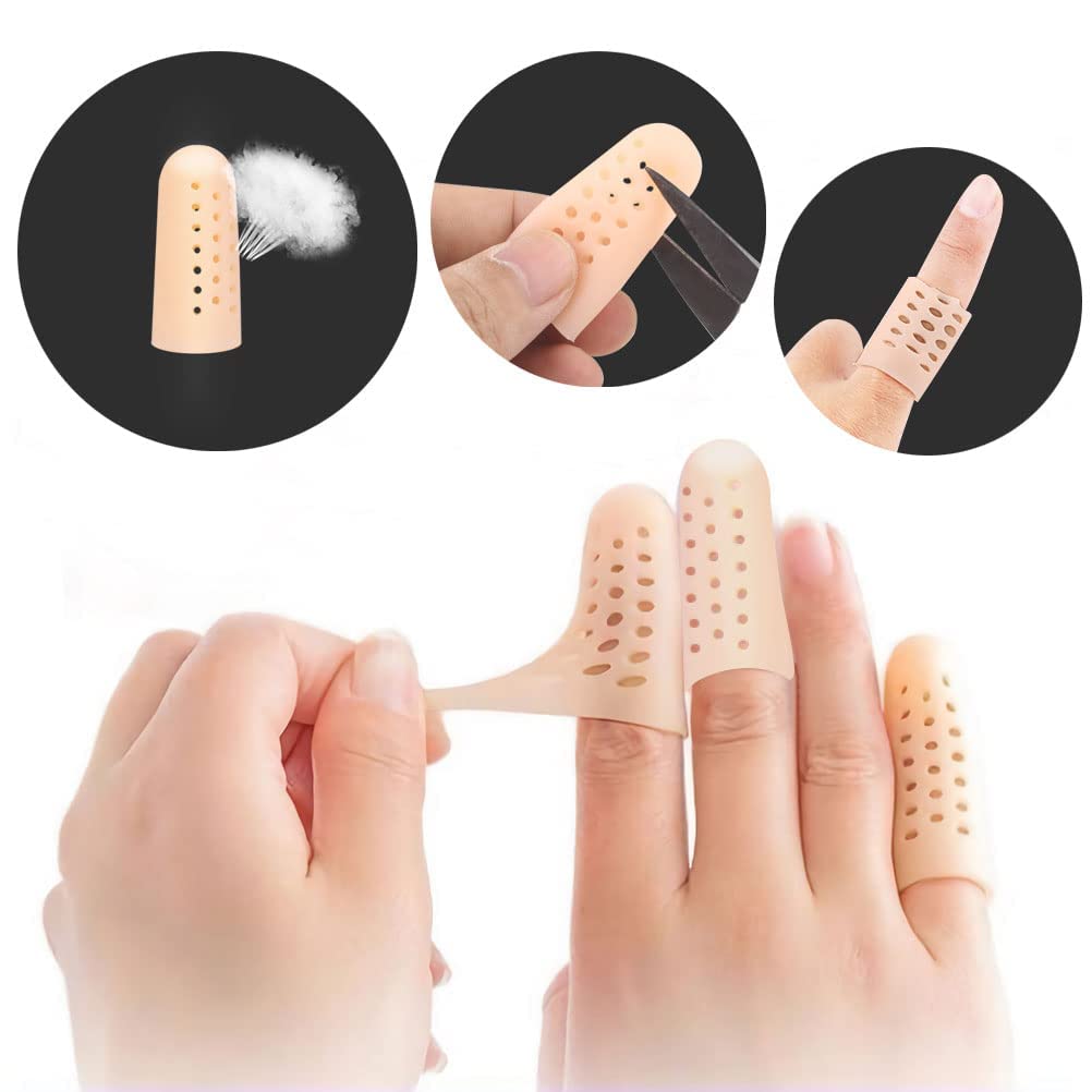 Hemiks 10 Pcs Protege Doigt Respirants en Silicone, Protecteur de Doigt de Gel pour Déclencher les Doigts, Fissuration des Doigts, l'Eczéma des Mains, l'Arthrite des Doigts, Kaki