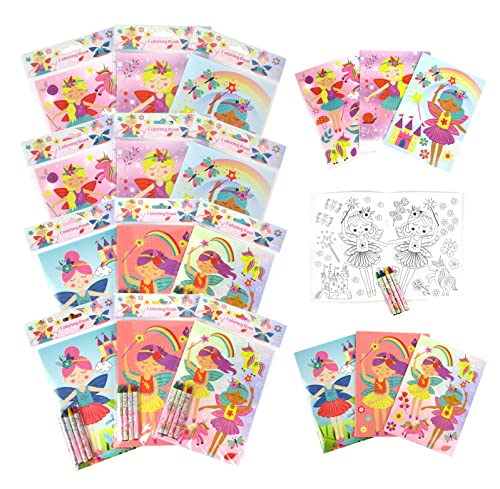TINYMILLS Magical Fairies Coloring Books for Kids with 12 Coloring Books and 48 Crayons, Fairies Birthday Party Favors, Favor Bag Fillers, Classroom Rewards, Carnival Prizes
