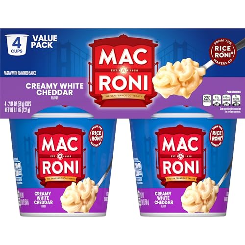 Mac A Roni Quick Cook Macaroni and Cheese Cups, Creamy White Cheddar, 2.04 Oz Cups, 4 Pack