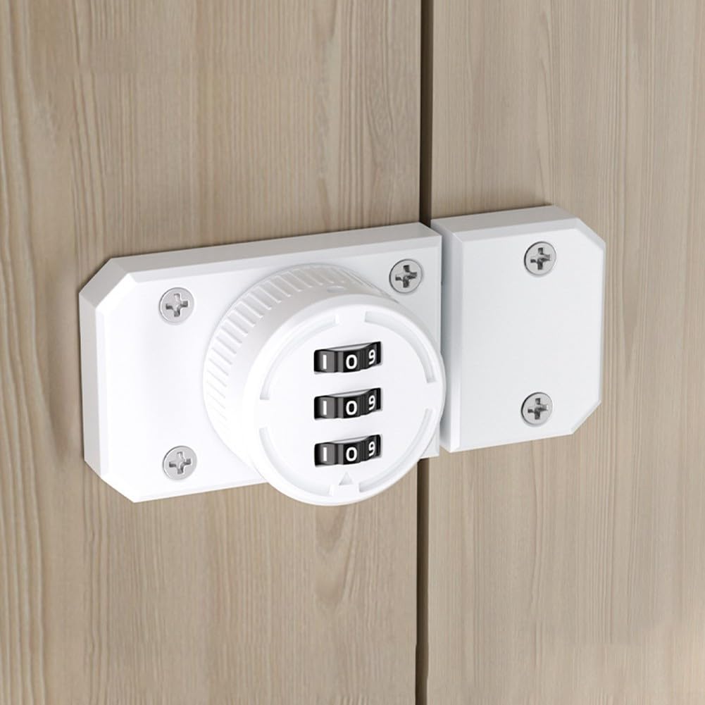 Cabinet Password Hasp Locks, Keyless Cabinet Lock Rotary Hasp Locks 3-Digit Mechanical Password Combination Code Door Locks, Zinc Alloy(White)
