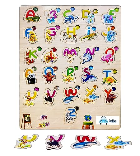 Image of FunBlast Capital Alphabet Learning Board - Wooden Colorful Educational Puzzle Board for Kids, Pre-School Jigsaw Board Toy, Puzzle Toys for Toddlers 1 2 3 4 5 Year Old