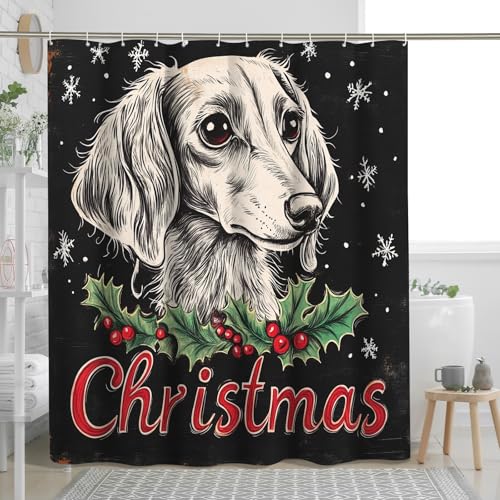 Christmas Saluki - Juego de cortina de ducha para perro, divertida cortina de ducha de Navidad, decoración de baño de mascotas, tela de poliéster decorativa, 72 x 84 pulgadas
